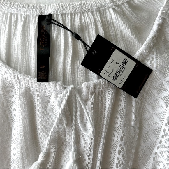 White summer maxi dress short sleeves with crochet details on bust - Picture 4 of 5